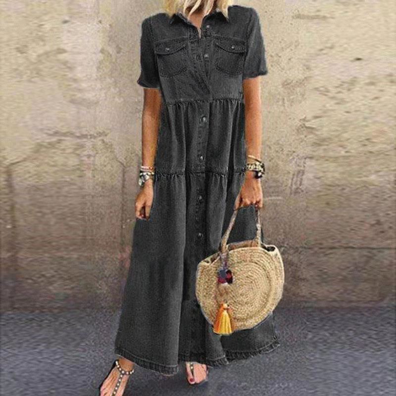 👗🌟Rochie nouă din denim cu aspect uzat și multe nasturiRochie nouă din denim cu aspect uzat și multe nasturi🌸-3