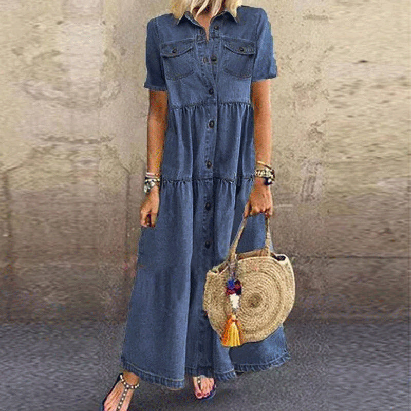 👗🌟Rochie nouă din denim cu aspect uzat și multe nasturiRochie nouă din denim cu aspect uzat și multe nasturi🌸-2