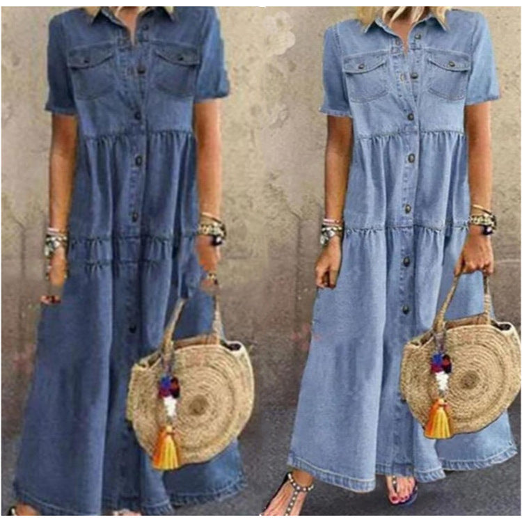 👗🌟Rochie nouă din denim cu aspect uzat și multe nasturiRochie nouă din denim cu aspect uzat și multe nasturi🌸-4