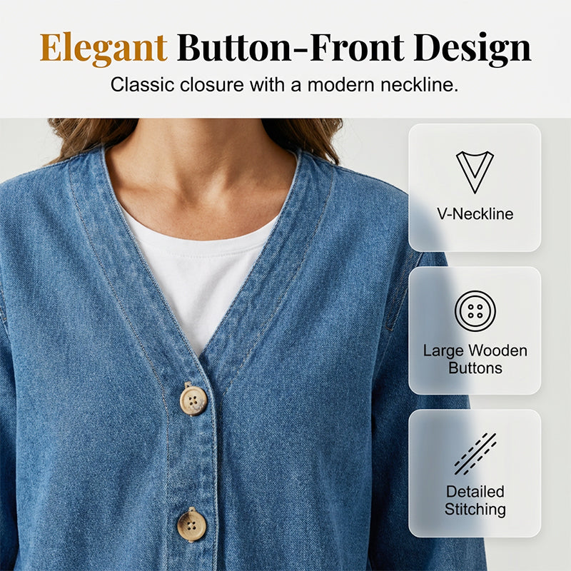 🎁Ofertă exclusivă: 50% reducere💝Jachetă clasică din denim pentru femei, cu nasturi în față💓-4