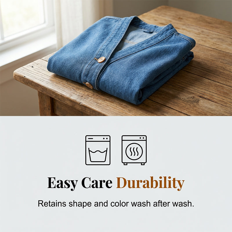 🎁Ofertă exclusivă: 50% reducere💝Jachetă clasică din denim pentru femei, cu nasturi în față💓-6
