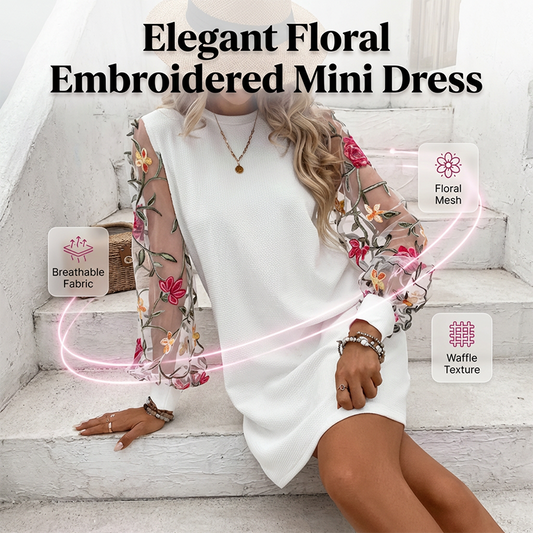 Rochie pentru femei cu mâneci din plasă și broderie florală