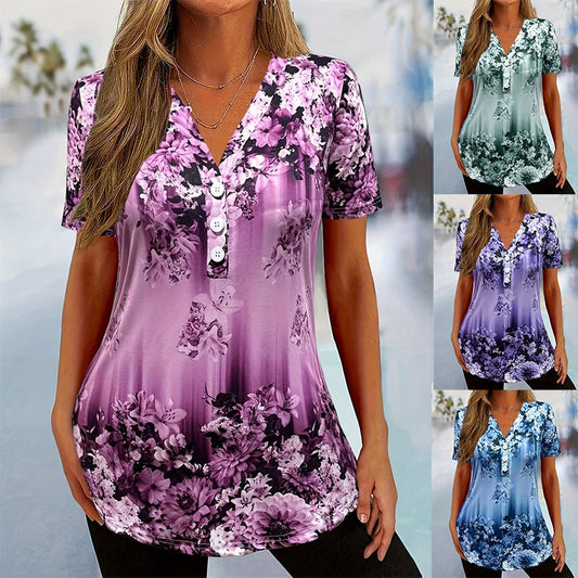 💝Reducere de 49%👚Bluză elegantă cu mâneci scurte și imprimeu floral pentru femei