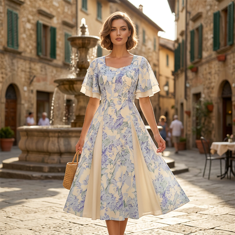 🌼👗Rochie cu mâneci fluturate și croi evazat, de un aspect eteric✨-3