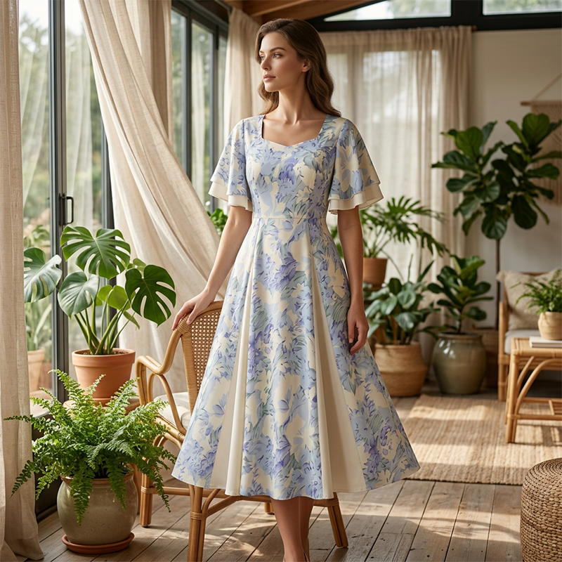 🌼👗Rochie cu mâneci fluturate și croi evazat, de un aspect eteric✨-9