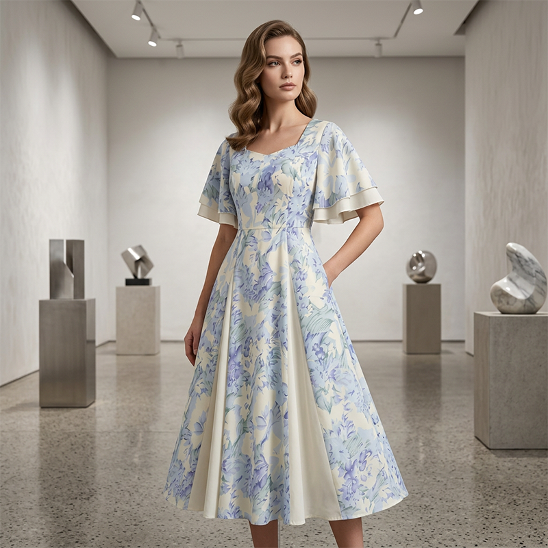 🌼👗Rochie cu mâneci fluturate și croi evazat, de un aspect eteric✨-10