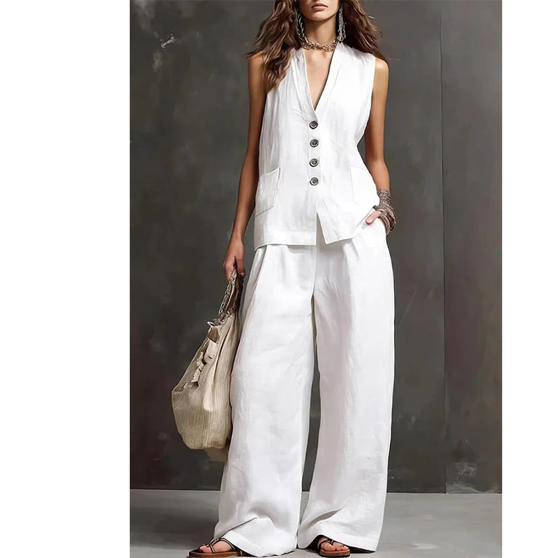 Set din două piese pentru femei: vestă fără mâneci și pantaloni-2