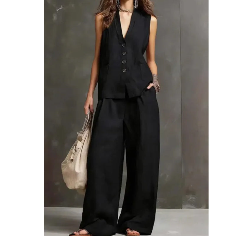 Set din două piese pentru femei: vestă fără mâneci și pantaloni-3
