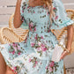 Rochie elegantă pentru femei, cu decolteu pătrat, imprimeu floral și detalii smockate-3