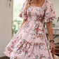 Rochie elegantă pentru femei, cu decolteu pătrat, imprimeu floral și detalii smockate-6