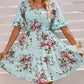 Rochie elegantă pentru femei, cu decolteu pătrat, imprimeu floral și detalii smockate-7