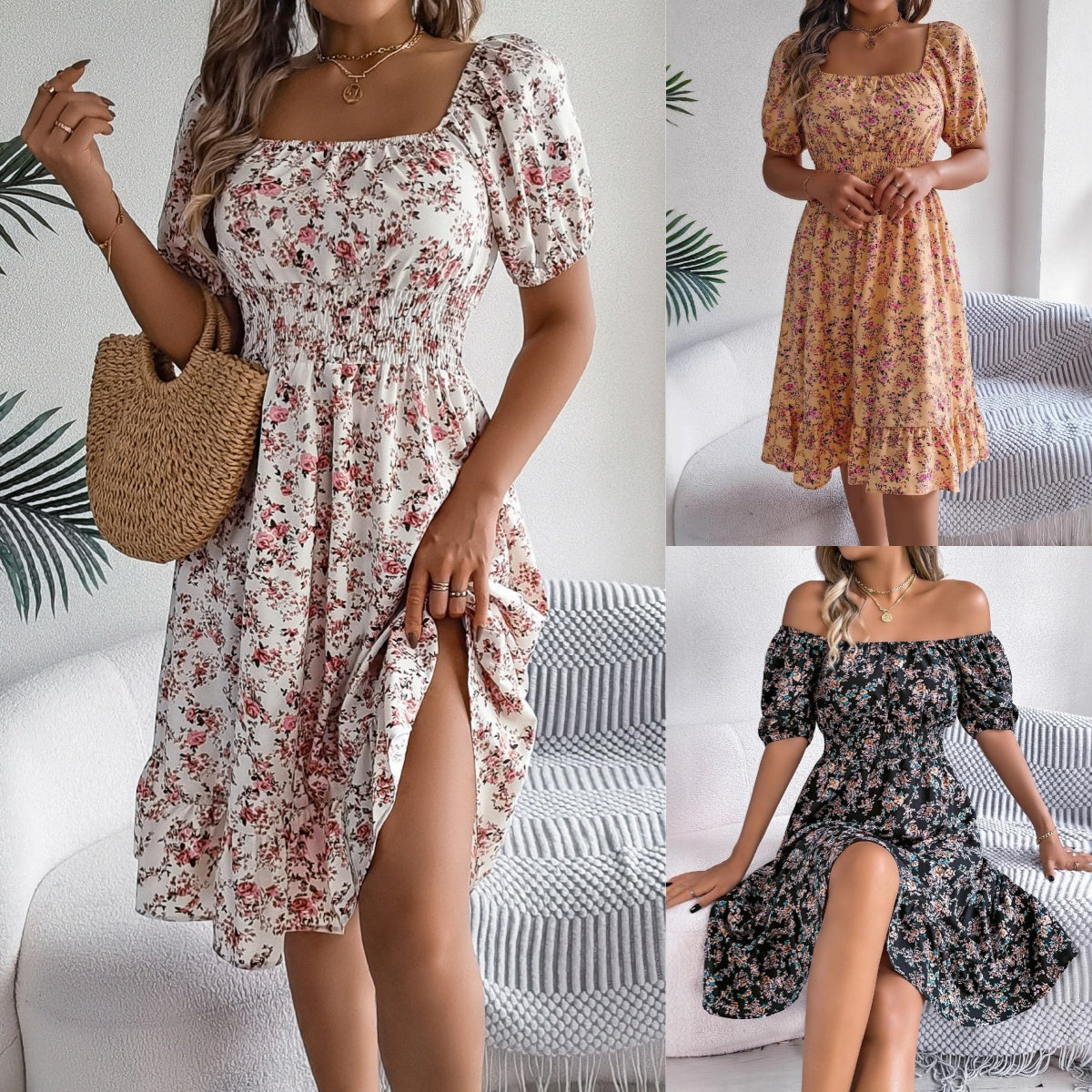🌼👗Rochii florale imprimate cu volane pentru femei-1