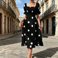 👗🎬Rochie pentru femei cu imprimeu în buline, cu guler pătrat și detalii smockate😍-2