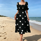 👗🎬Rochie pentru femei cu imprimeu în buline, cu guler pătrat și detalii smockate😍-3