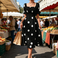 👗🎬Rochie pentru femei cu imprimeu în buline, cu guler pătrat și detalii smockate😍-5