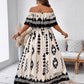 🌼🦋Rochie lungă la modă pentru femei, cu imprimeu și umeri descoperiți, cu fante laterale-2