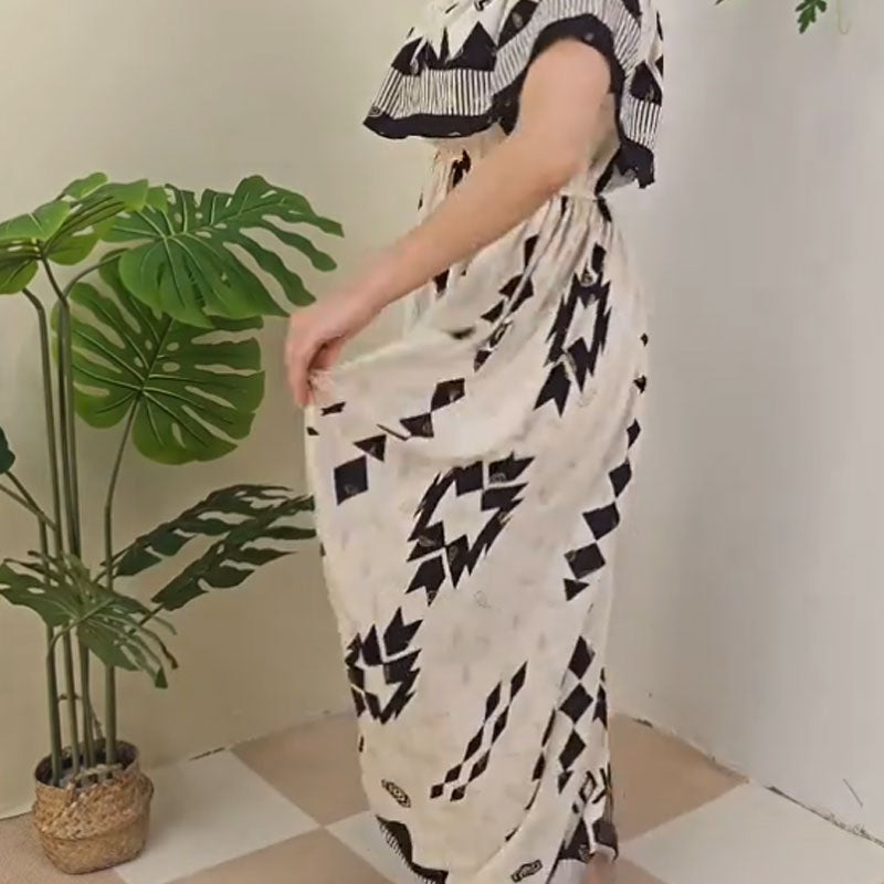 🌼🦋Rochie lungă la modă pentru femei, cu imprimeu și umeri descoperiți, cu fante laterale-6