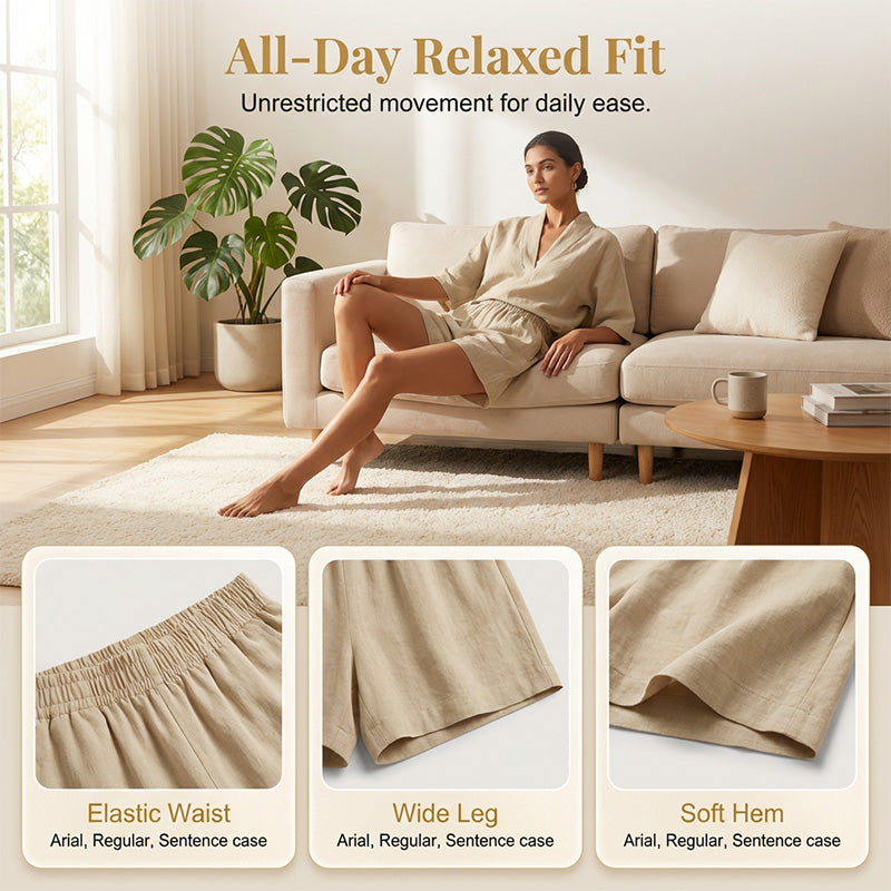🍀🌬️Set casual pentru femei, compus din bluză cu decolteu în V și pantaloni scurți-2
