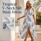 👗 50% REDUCERE ACUM! 🌞Rochie maxi cu decupaje pe umeri și imprimeu tropical