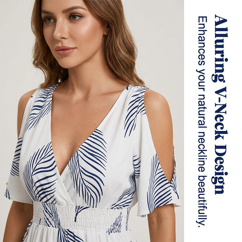 👗 50% REDUCERE ACUM! 🌞Rochie maxi cu decupaje pe umeri și imprimeu tropical-1