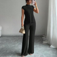 Set din două piese: bluză elegantă cu guler înalt și pantaloni cu croi larg