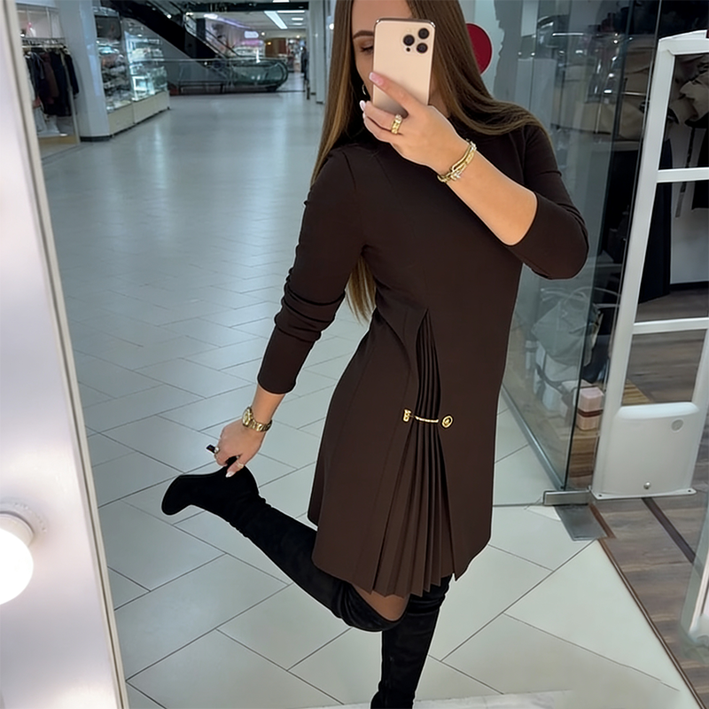 📢📢REDUCERE DE 50%!! 💝Rochie elegantă cu mâneci lungi și pliuri-2