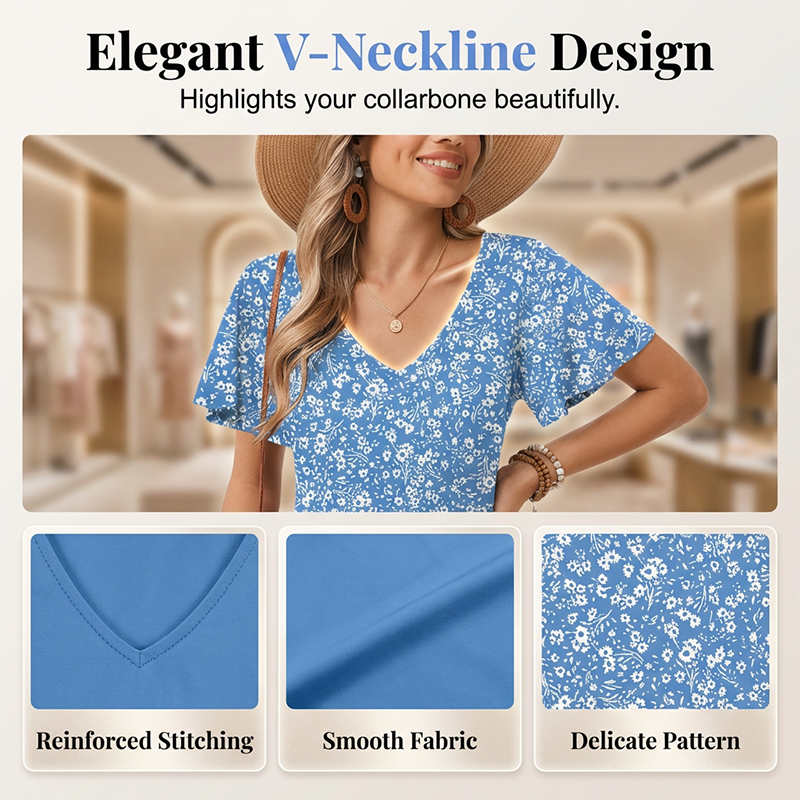 🎁Noutăți cu 50% reducere💥Rochie midi pentru femei cu decolteu în V și imprimeu floral-2