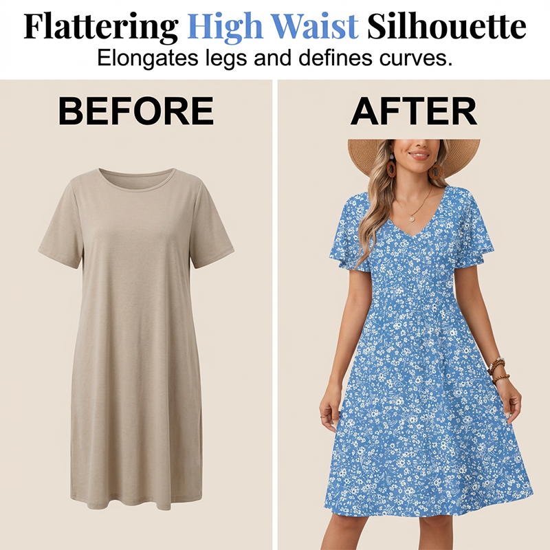 🎁Noutăți cu 50% reducere💥Rochie midi pentru femei cu decolteu în V și imprimeu floral-5