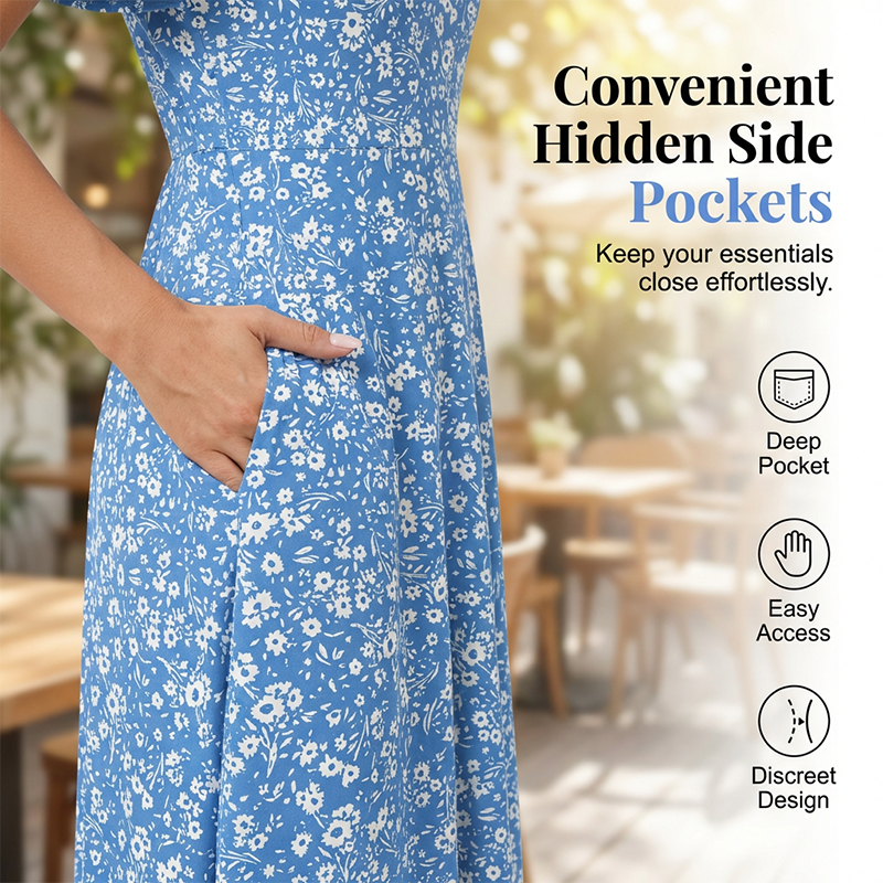 🎁Noutăți cu 50% reducere💥Rochie midi pentru femei cu decolteu în V și imprimeu floral-6