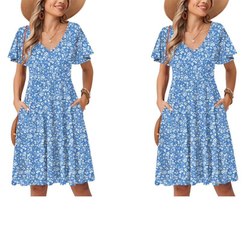 🎁Noutăți cu 50% reducere💥Rochie midi pentru femei cu decolteu în V și imprimeu floral-11