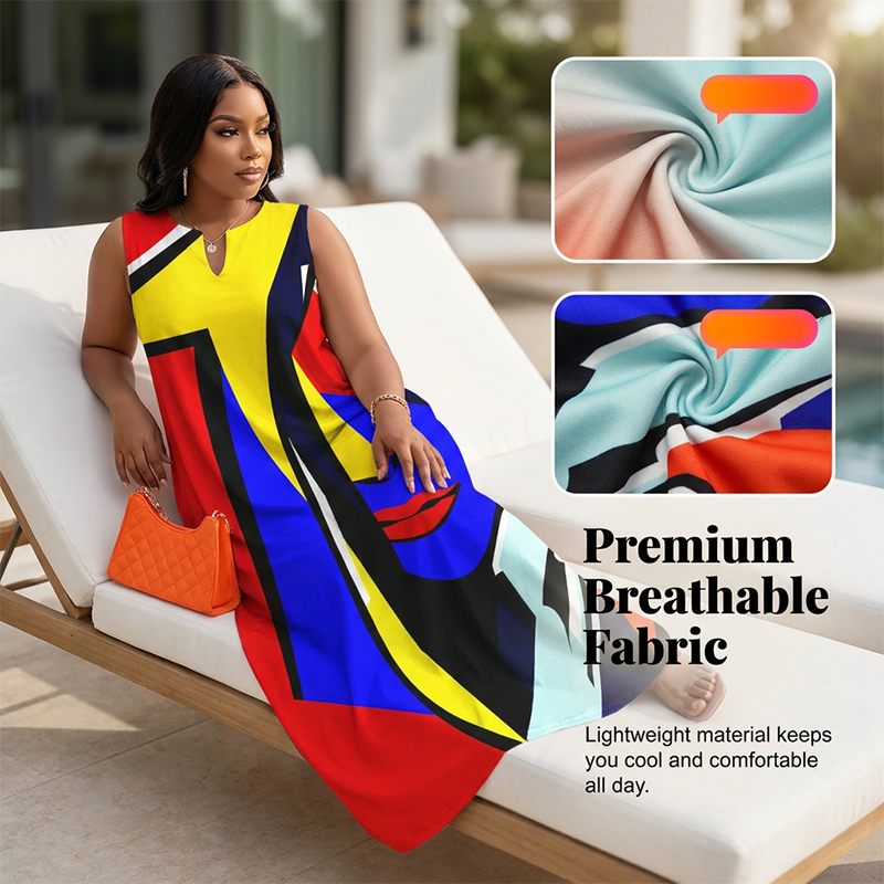Rochie maxi vara, potrivire larga, cu print artistic-4