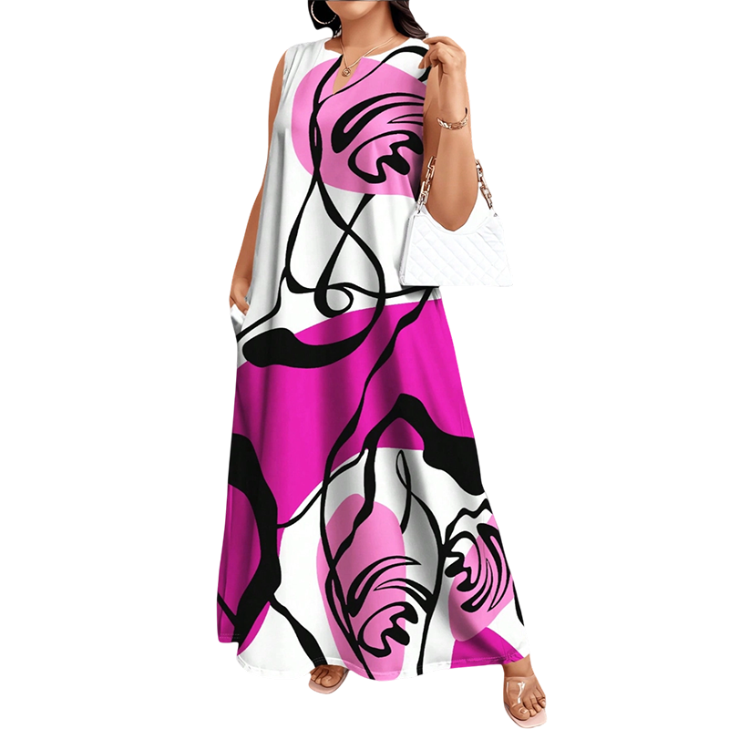 Rochie maxi vara, potrivire larga, cu print artistic-11