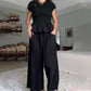😍【S-XL】🌿Set pentru femei compus din bluză plisată și pantaloni cu croi larg-3