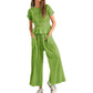 😍【S-XL】🌿Set pentru femei compus din bluză plisată și pantaloni cu croi larg-10