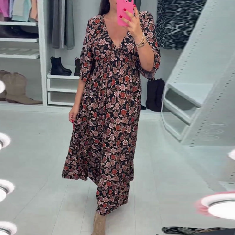 💓Rochie lungă cu imprimeu și decolteu în V, cu mâneci 3/4❣️💝-2