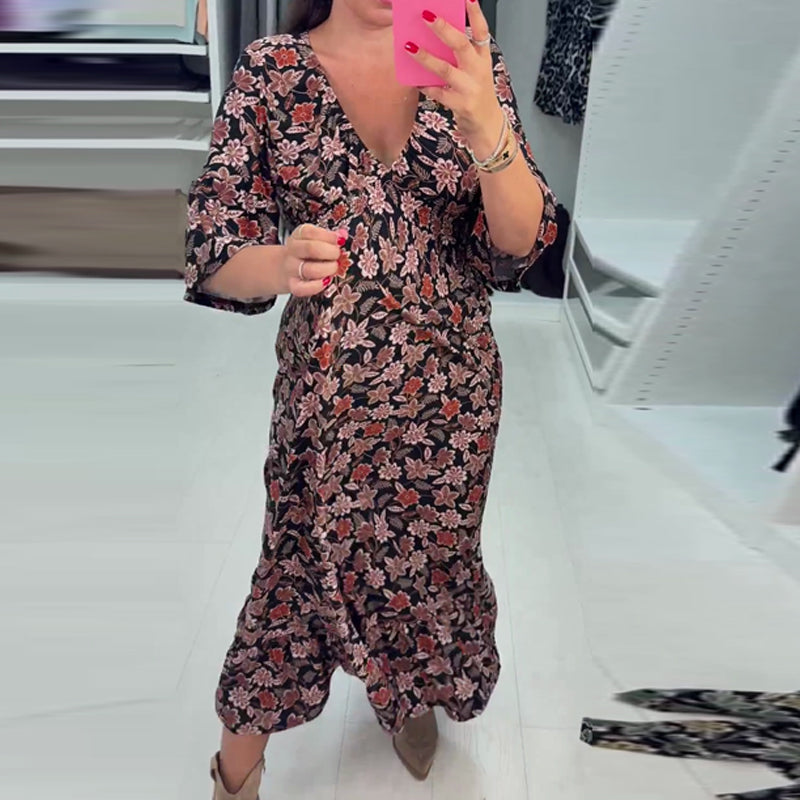 💓Rochie lungă cu imprimeu și decolteu în V, cu mâneci 3/4❣️💝-7