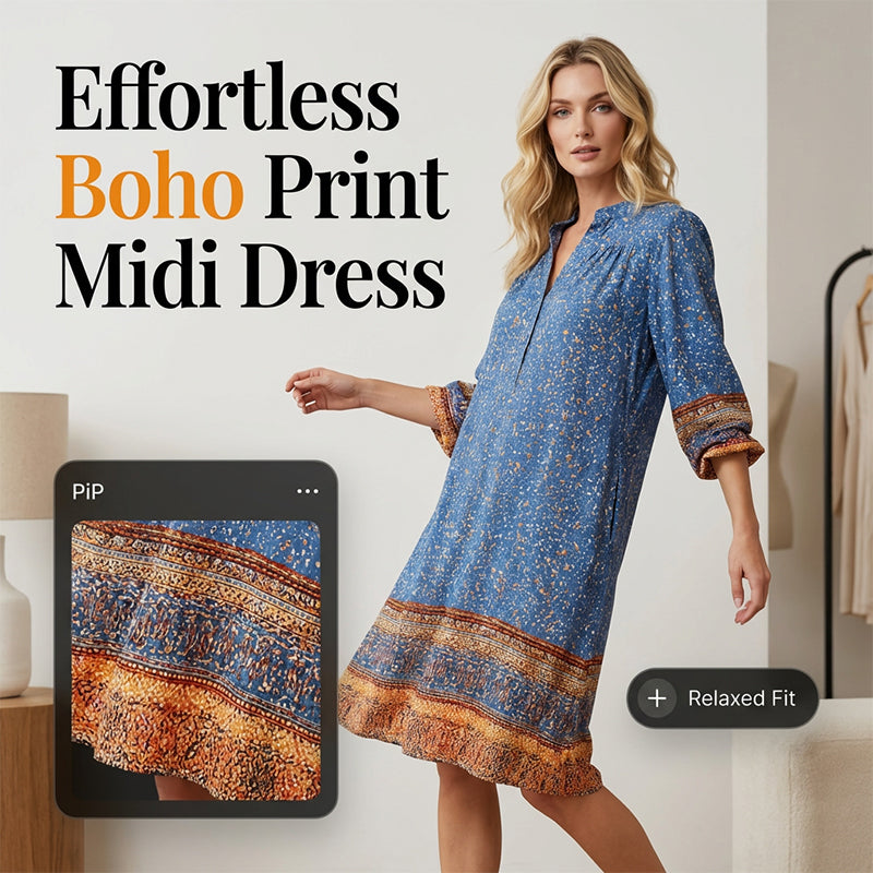 🌟Vintage-Inspired Print Midi Dress✨