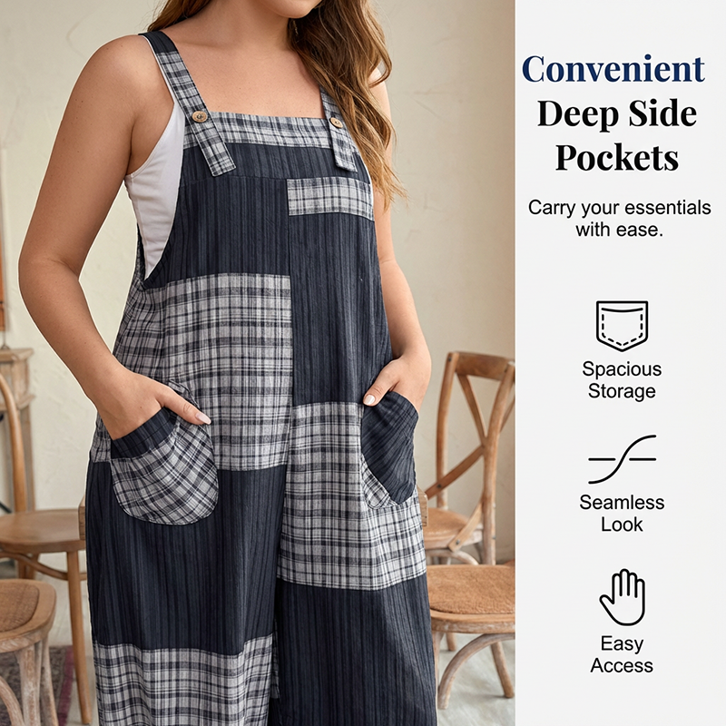 💎Salopetă casual pentru femei, cu patchwork și buzunare🥰-2