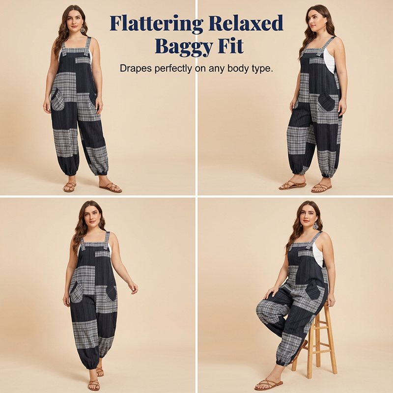 💎Salopetă casual pentru femei, cu patchwork și buzunare🥰-3
