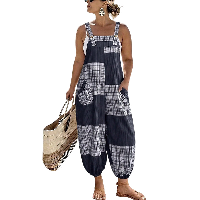 💎Salopetă casual pentru femei, cu patchwork și buzunare🥰-8