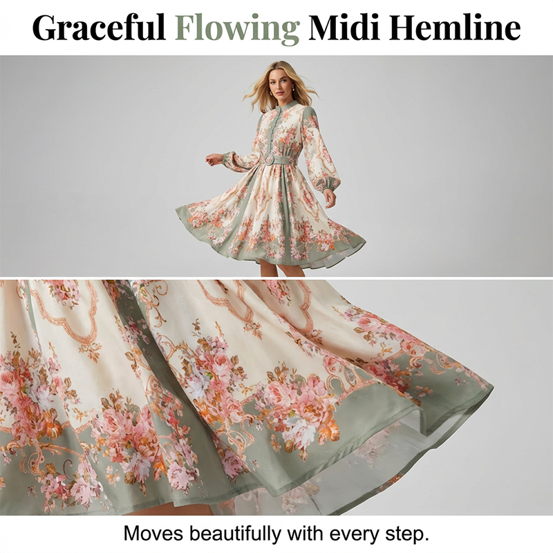 🌺🌿Rochie mini cu guler înalt și imprimeu floral romantic👗-3