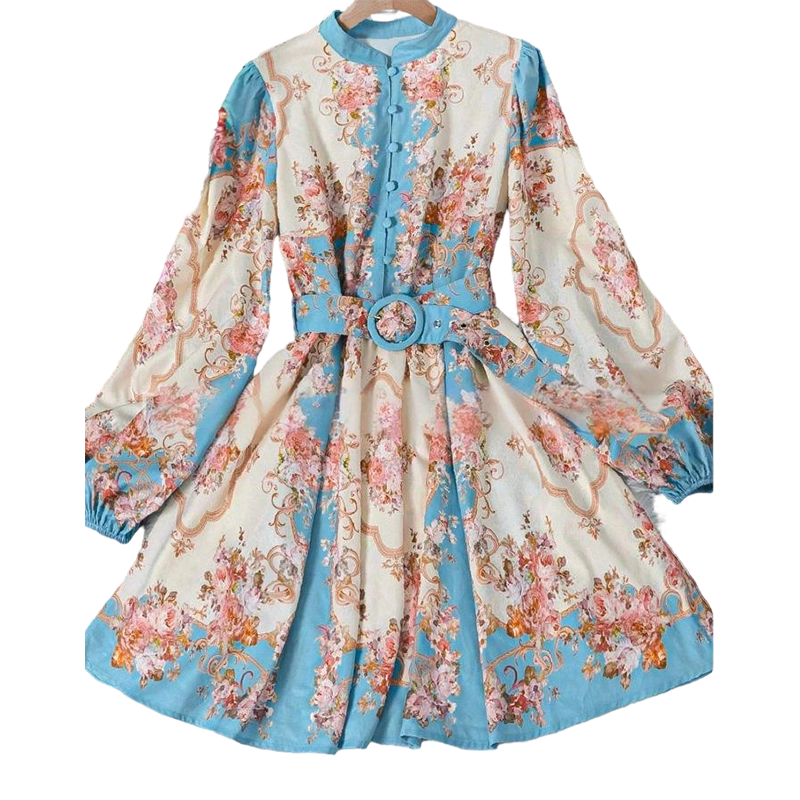 🌺🌿Rochie mini cu guler înalt și imprimeu floral romantic👗-8