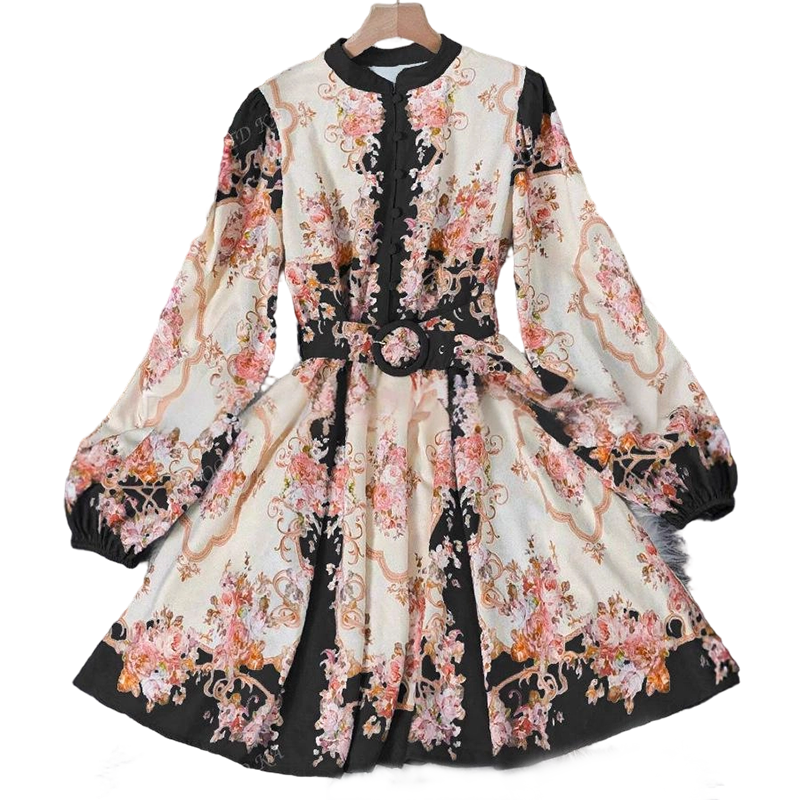 🌺🌿Rochie mini cu guler înalt și imprimeu floral romantic👗-9
