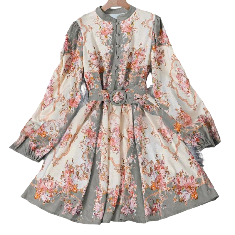 🌺🌿Rochie mini cu guler înalt și imprimeu floral romantic👗-10