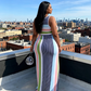 Rochie lungă mulată fără mâneci, cu dungi, pentru femei-4