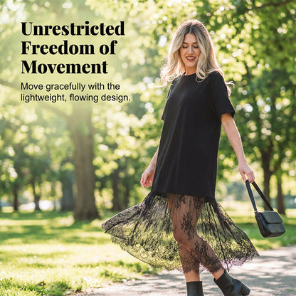 Rochie modernă tip tricou cu aspect stratificat și tiv din dantelă