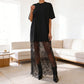 Rochie modernă tip tricou cu aspect stratificat și tiv din dantelă