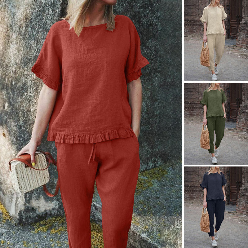 ❤️Set din 2 piese pentru femei: bluză casual și pantaloni cu șnur😍