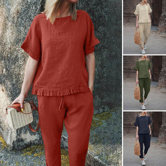 ❤️Set din 2 piese pentru femei: bluză casual și pantaloni cu șnur😍