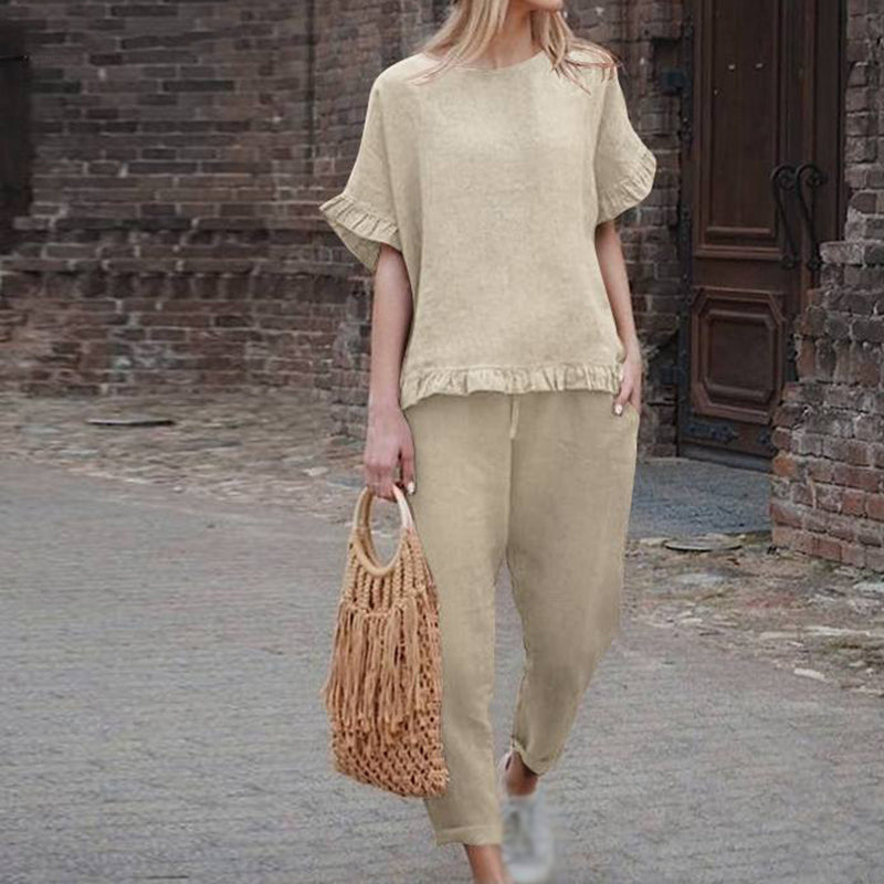 ❤️Set din 2 piese pentru femei: bluză casual și pantaloni cu șnur😍-1